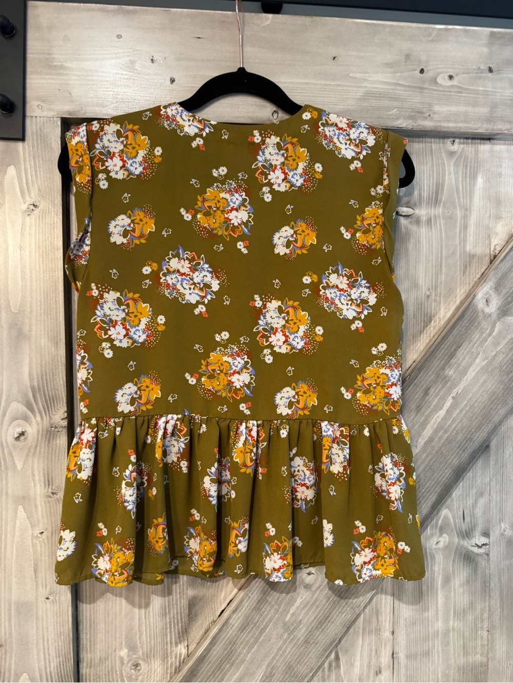 LOFT Olive Green Floral Peplum Blouse - Picture 3 of 3